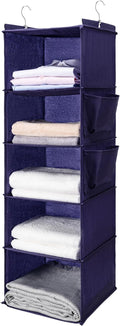 BOOMIBOO Hanging Closet Organize and Shelves,5-Hanging Shelf with 2 Side Pockets,Storage Foldable （Purple）