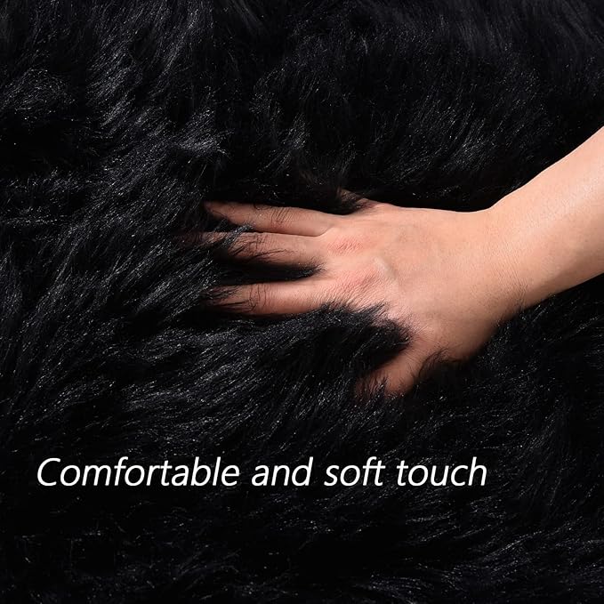 Latepis Black Faux Sheepskin 2x4 Shag Rug for Bedroom Fluffy Faux Fur Rug Non-Slip Throw Rugs for Living Room Fuzzy Rugs for Dorm Pet Mats Luxury Home Décor