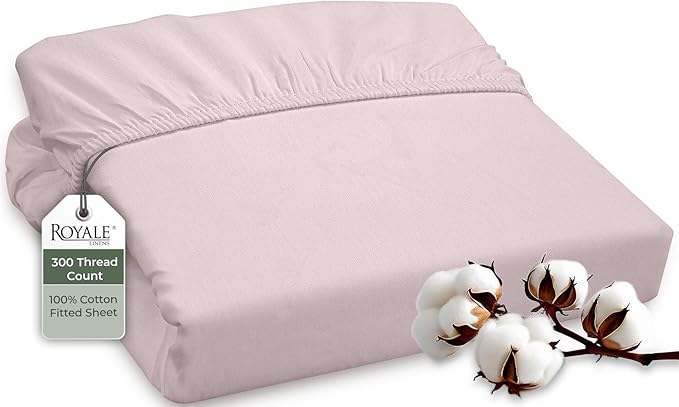ROYALE LINENS 300 Thread Count 100% Long Staple Combed Cotton Fitted Sheet Queen - Super Soft Deep Pocket Bottom Sheet - Fitted Sheets Only - Elastic Sheets (Queen, Lavender)