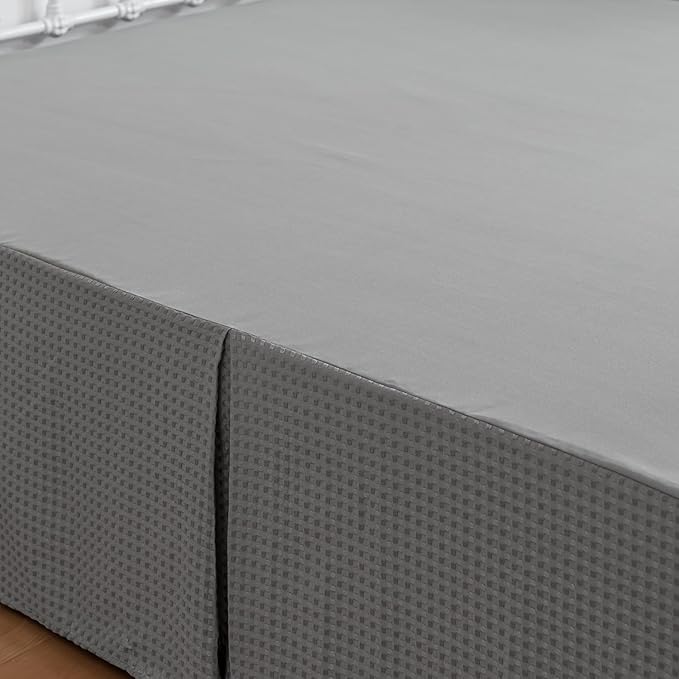 Queen Bed Skirt, Pleated Waffle Weave Bed Skirt with Split Corners, Tailored Dust Ruffle 14 Inch Drop Easy Fit, Machine Washable (Grey, Queen - 14" Drop)