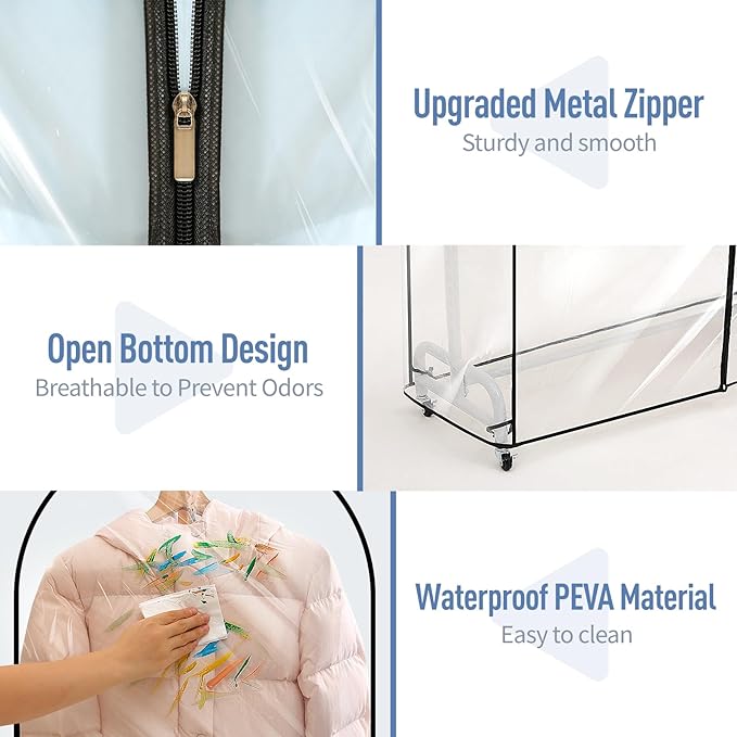 Clear Garment Rack Cover 59" L x 20" W x 60" H, Clothes Rack Cover with Reinforced Double Zippers, Waterproof PEVA Dustproof Protection – Cover Only, Rack Not Included