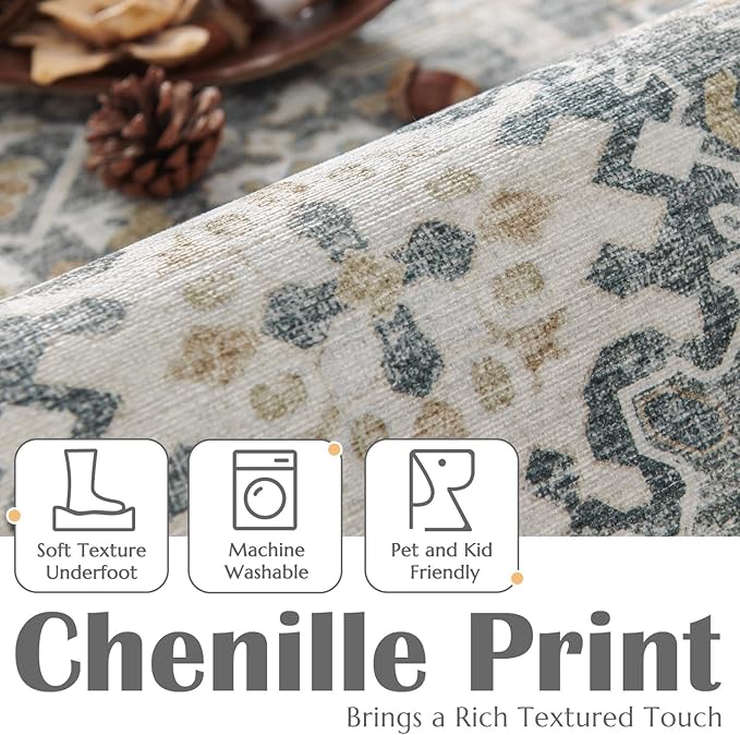 jinchan Runner Rug 2x6 Washable Hallway Rug Distressed Gray Multi Vintage Floral Runner Kitchen Floor Cover Indoor Mat Retro Entryway Living Room Bedroom Office Farmhouse Grey