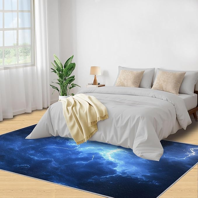 3x5 Dark Clouds Lightning Dorm Rug - Storm Small Rugs for Bedroom, Natural Weather Area Rug Washable Non Slip for Bedroom Kitchen Living Room Entryway