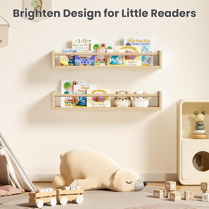 upsimples 2 Pack Nursery Book Shelves, 23.6 Inch Floating Bookshelves