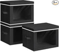 Homsorout Collapsible Storage Bins with Lids - Stackable Storage Containers with Window, 3 Pack Fabric Bins for Closet, Home & Office Organization Baskets, Black, 14.9" x 9.8" x 9.8"