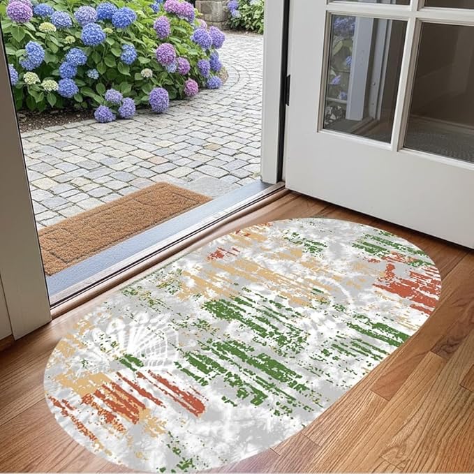 Distressed Abstract Art Aesthetic Deco Indoor Oval Rugs 10x12 for Living Room Bedroom Dining Room Soft Non Skid Easy Clean Big Carpet Nursery Dorm Farmhouse Rustic Grey Green Tie-Dye Texture Area Rug