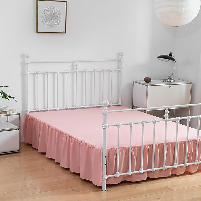 Bed Skirt King Size Ruffled Bed Skirt with Split Corners,16 Inch Drop Dust Ruffle Bed Skirt with Platform, 16 Inch, Blush, King Size