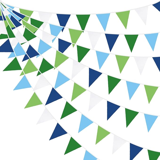 32Ft Golf Party Decorations Blue Green Fabric Triangle Banner Flag Banner Pennant Garland Streamers for Hole in One Wedding Birthday Baby Shower Home Outdoor Garden Masters Golf Party Decoration