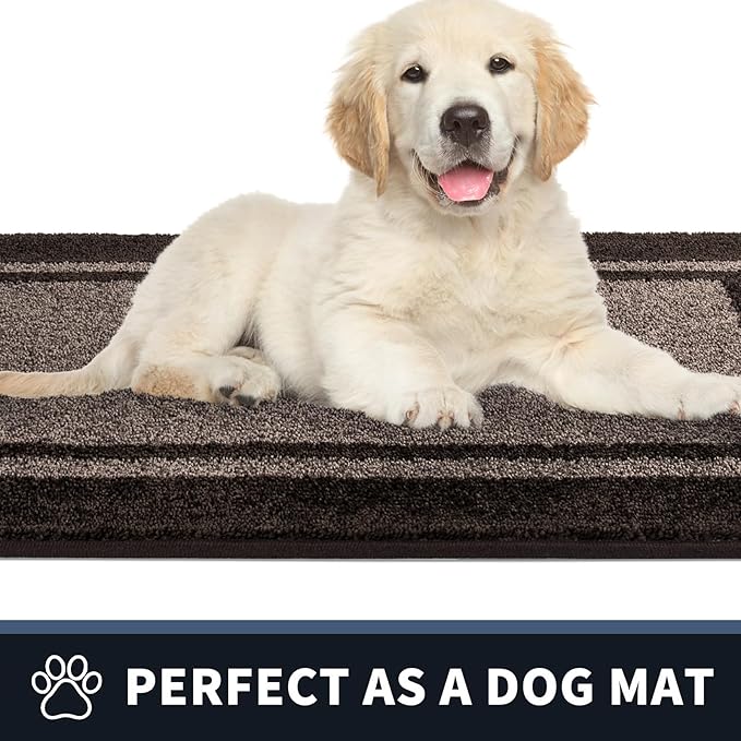 PURRUGS Dirt Trapping Door Mat 34" x 60", Non-Slip/Skid Machine Washable Entryway Rug, Shoes Scraper, Area Rug, Super Absorbent Welcome Mat for Muddy Wet Shoes and Paws, Grayish Brown & Coffee