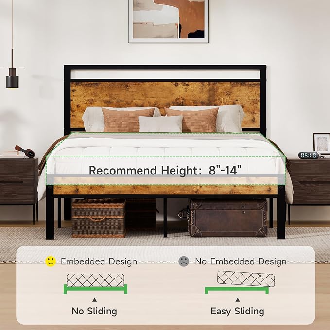 Z-hom Easy Assembly Sturdy Metal Platform Bed, Queen Size Bed Frame