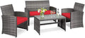 Tangkula 4 PCS Wicker Patio Conversation Set, Outdoor Rattan Sofas