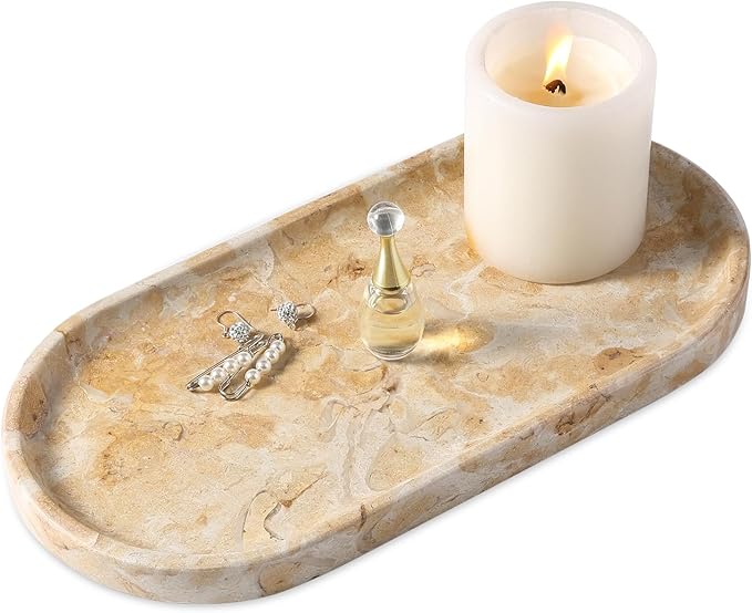 Koville Egypt Natural Marble Tray, 12"x6" Vanity Decorative Tray for Countertop Organizer, Catchall Tray for Perfume, Candles, Jewelry Dish