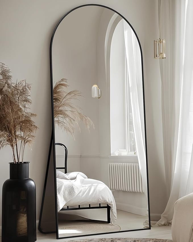Full Length Mirror with Stand, 68"x26" Arched Full Body Mirror, Large Stand Up Mirrors, Aluminum Frame Floor Standing Mirrors, Freestanding Hanging Leaning Mounted for Bedroom Living Room Black