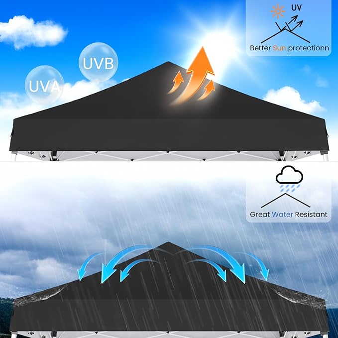Pop-up Canopy Tent,Portable Outdoor Canopy for Parties Camping,Slant Legs Folding Tent,Sports Shelter,Beach Tent,Base 10x10 Top 8x8,3 Adjustable Height(Black)