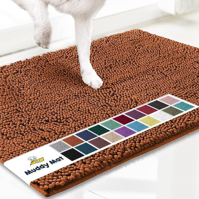 Muddy Mat® Shown on TV – Super Absorbent Door Mat Indoor, Microfiber Quick Dry Chenille Entryway Rug, Non-Slip Front Door Mat, Indoor Mats for Entryway, Machine Washable Pet Rug, Orange 24"x36"