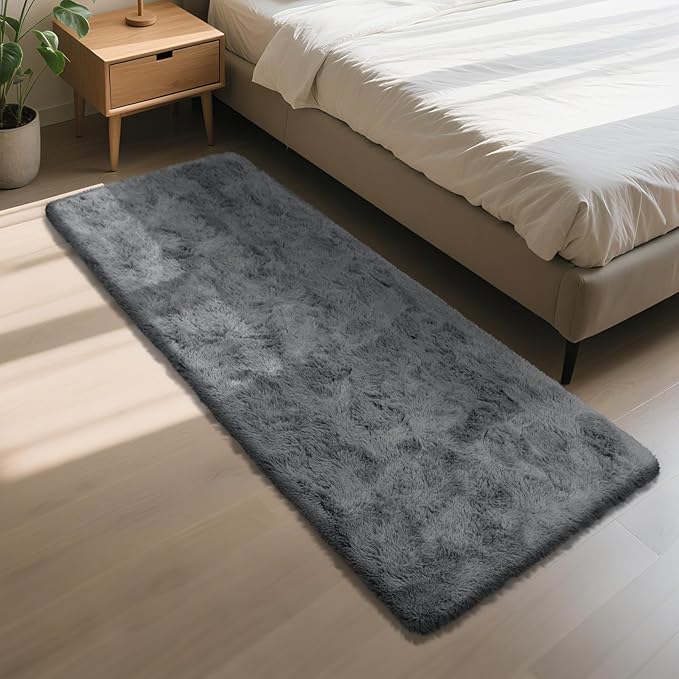 Soft Runner Rugs for Bedroom, Dark Grey 2x6 Area Rugs Fluffy Rug Shaggy Area Rug Carpet, Bedside Rug for Living Room Bedroom Kids Room Home Decor