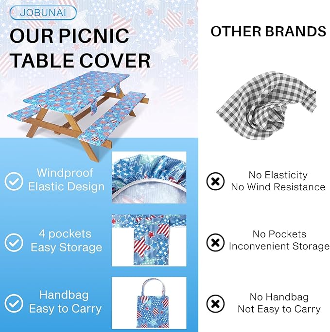 Picnic Table Cover with Bench Covers 6 Feet Water Proof Camping Table Clothes with Elastic Edges Rv Patio Equipment for Outside Campers Car Travel Gadgets Funny Gift for Who Have Everything