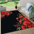 Botanical Floral Pattern 3x8 Outdoor Rug for Patio Deck Camping Balcony Porch Garden Backyard Flower Print Large Carpet Black Red Soft Waterproof Non Slip Outside Mat