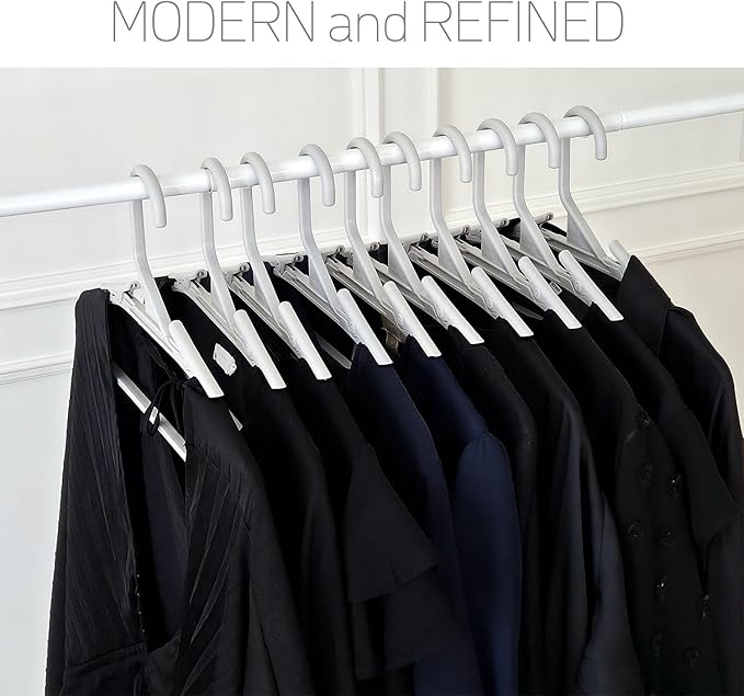 No Hassle-Hangers Best Clothes Hanger Ultra Soft Rubberized Grip Clip Keeps Garments in Place and Off the Floor. Perfect for Wide Neck Silks & Satin Tops, delicates, Athletic wear. (10, Bright Grey)