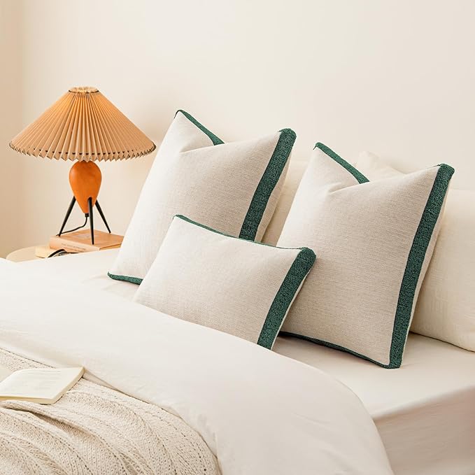 a moment Christmas Dark Green Loop Yarn Linen-Like Pillow Cover Natural Soft Decorative Throw Pillow Case Farmhouse 12x20 Inch, Textured Cushion Cover for Sofa Bed, Wrinkle-Resistant Home Decor