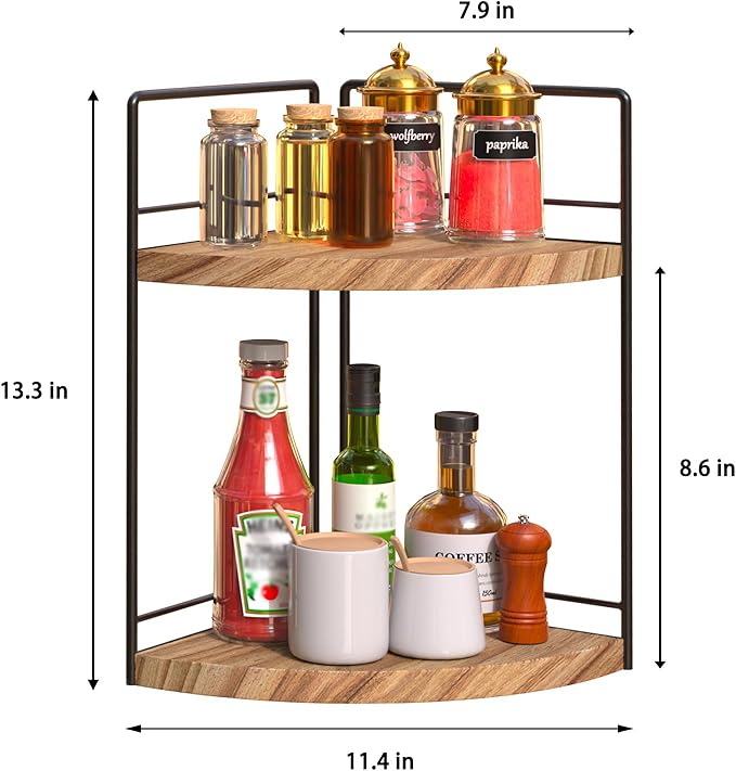 2 Pack Bathroom Counter Organizer, 2 Tier Corner Bathroom Counter Organizer Wooden Vanity Organizers for Bathroom Organizers and Kitchen Storage Dresser Decoration