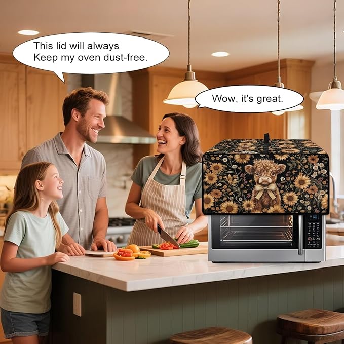 Cute Highland Cattle Print Toaster Oven Cover Heavy Duty Microwave Oven Dust Cover Sunflower Daisy Print Dust-Proof Universal Kitchen Machine Covers Suitable for Most Microwave Ovens, L