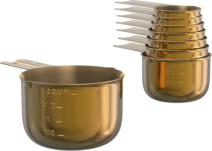 Color Up Measuring Cup Set, 8 Piece – Includes 2 Cup, Gold Finish, Stainless Steel, Accurate for Wet & Dry Ingredients, Embossed Markings, Easy-Pour Spouts, Dishwasher-Safe, Kitchen Essential