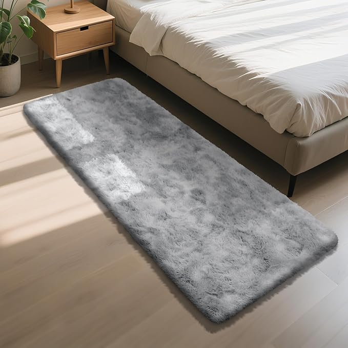 Soft Runner Rugs for Bedroom, Mottling Grey 2x6 Area Rugs Fluffy Rug Shaggy Area Rug Carpet, Bedside Rug for Living Room Bedroom Kids Room Home Decor
