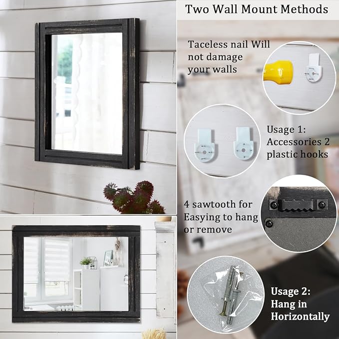 AAZZKANG Wall Mounted Mirror Small Rectangular Retro Mirrors with Wood Frame for Bedroom Living Room Bathroom Entryway Large 20"x16"