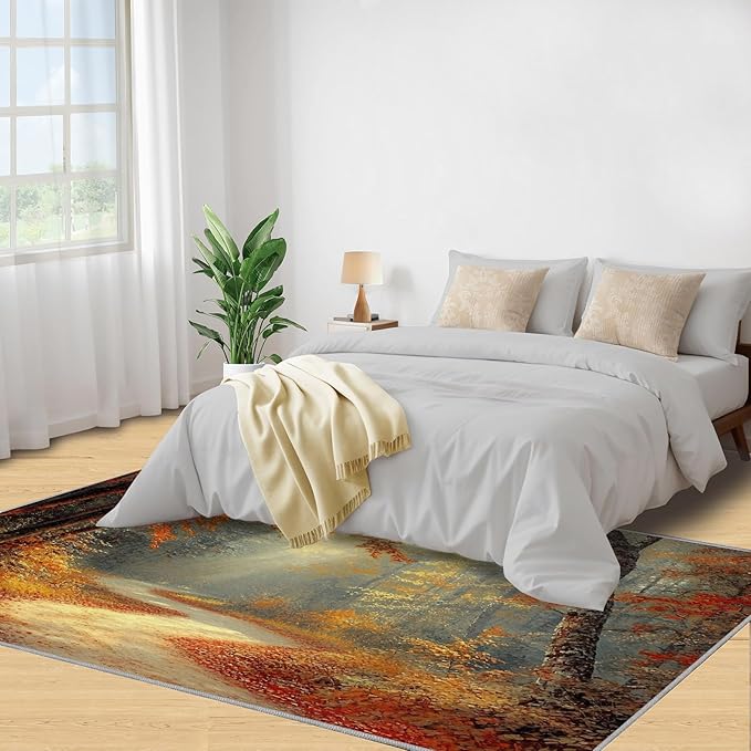 5x6 Autumn Forest Rugs for Office - Natural Landscape Living Room Carpet, Forest Path Bedroom Area Rug Kids Low Pile Rug for Indoor Outdoor Hardwood Floors Home Decor