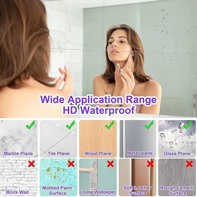 JUNEBRUSHS 4 Pack Self Adhesive Acrylic Mirror, 4X 6 Inch Mirror Tiles,Flexible Plastic Sheets Wall Stickers, 2MM Thick Mirror,Frameless Small