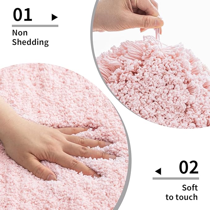 Pink Bathroom Rugs 24x36 Non Slip Fluffy Bath Mat for Bathroom Floor Washable Plush Luxury Bath Rug for Tub Soft Shaggy Absorbent Shower Sink Mat