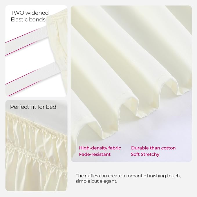 RIMELA Butter Yellow Bed Skirt Full Size 15 Inch Drop, Elastic Bed Skirting for Bed Base and Frame, Bedding Dust Ruffle Easy to Install, Lightweight Wrap Around Adjustable Bedskirt