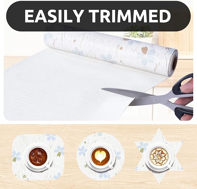 RAY STAR 12X120 Inch Shelf Liner for Kitchen Cabinets, Non-Adhesive Cabinet Liner Washable, PVC Drawer Liner for Dresser Non-Slip Bathroom (Floral)(6 Roll)