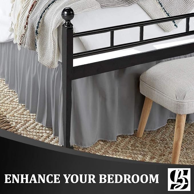 SKY BEDDINGS - Queen Size Ruffled Bed Skirt with Split Corners - 18 Inch Drop Dust Ruffle Bed Skirt with Platform Three Sided Coverage - 100% Microfiber, Light Grey