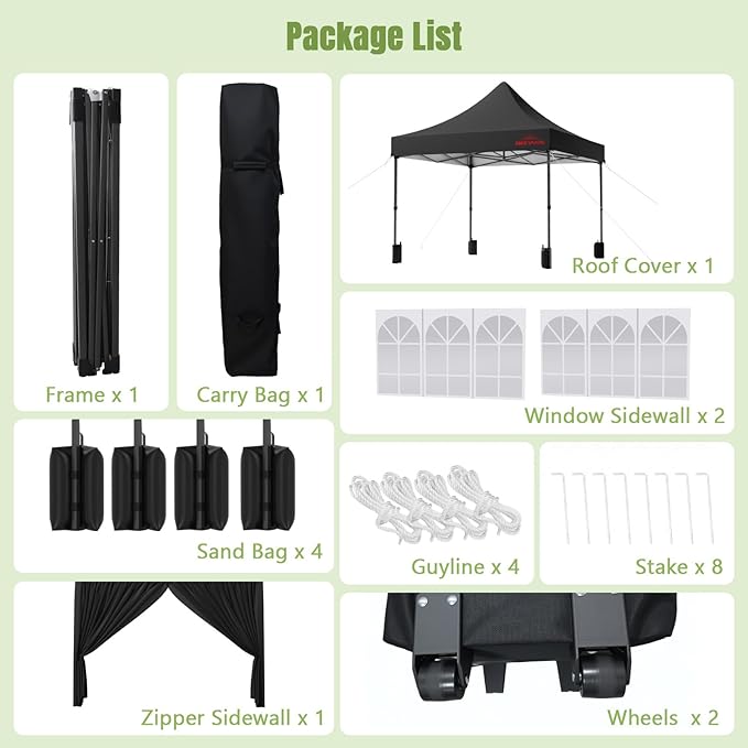 10x10 Heavy Duty Pop Up Canopy with 4 Sidewalls, 550D Commercial Easy Up Canopy Tent, Waterproof Outdoor Party Event Tent with Roller Bag, Black