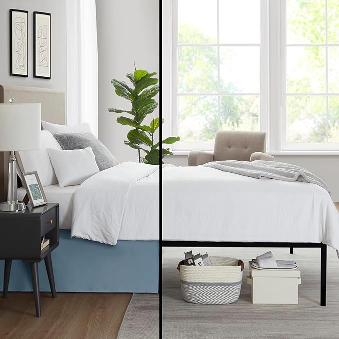 Nestl Stone Blue Twin Bed Skirt - Twin Size Bed Skirt 14 Inch Drop - Brushed Microfiber Bed Skirts - Hotel Quality Pleated Bed Skirt - Shrinkage & Fade Resistant