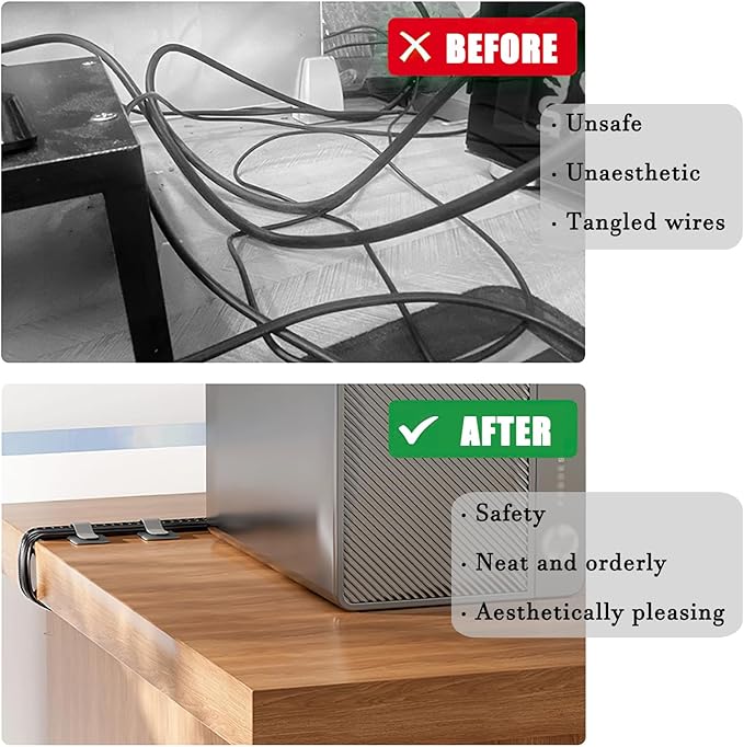80PCS Hook and Loop Cable Ties, Under Desk Cable Management, Adhesive Cable Straps, Cord Management Hider Idea, Cord Organizer for Desk, Computer Accessories, Home Office Organization, Black