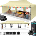 COBIZI 10X30 Pop Up Canopy Tent Heavy Duty with Sidewalls, Outdoor Commercial Canopy with Awning, Waterproof&69 SF Extended Awning, Vendor Tent for Market, Party Events, Khaki