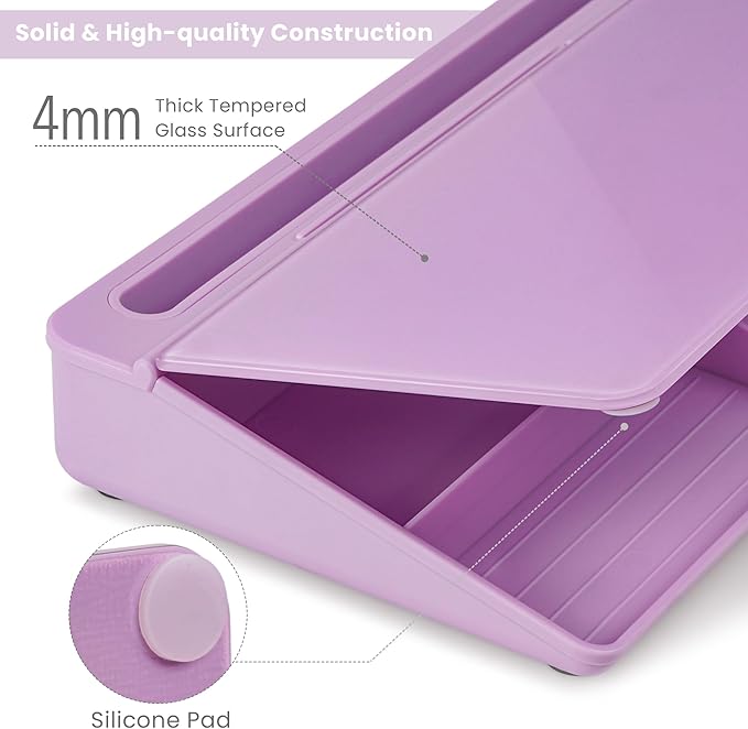 Varhomax Glass Desk Whiteboard with Storage, Desktop Organizer to-do List Memo Notepad Dry Erase White Board for Home Office and School Supplies (Purple)