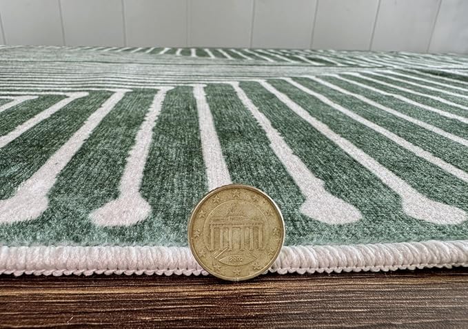 GLN Rugs Contemporary Collection - Machine Washable Area Rug, Contemporary Washable, Non Slip, Low Pile Chenille Rug, Living Room, Bedroom, Kitchen Rug (6' x 9' Beige Green)