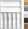 Kitchen Bamboo Silverware Organizer, Kitchen Drawer Organizer - Utensil Holder and Cutlery Tray with Grooved Drawer Dividers for Flatware 7 Slot, White