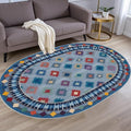 Funky Vintage Blue Red Orange Geometric Texture Indoor Area Rug for Living Room Bedroo Dining Room Faux Wool Soft Low Pile Oval Rugs 6x8 Entrance Nursery Farmhouse Rustic Country Home Office Carpet