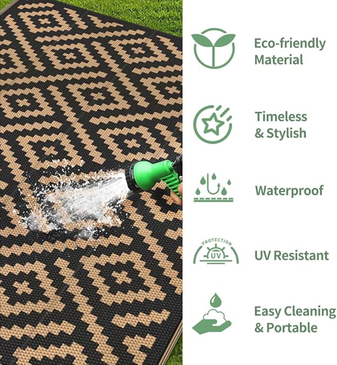 Outdoor Flower Rug with Anti Slip Backing Vibrant Waterproof 8x10 Area Rugs for Patio Deck Balcony Camping Garden Porch Large Floral Outside Carpet Blue Pink Purple Aesthetic Thick Mat
