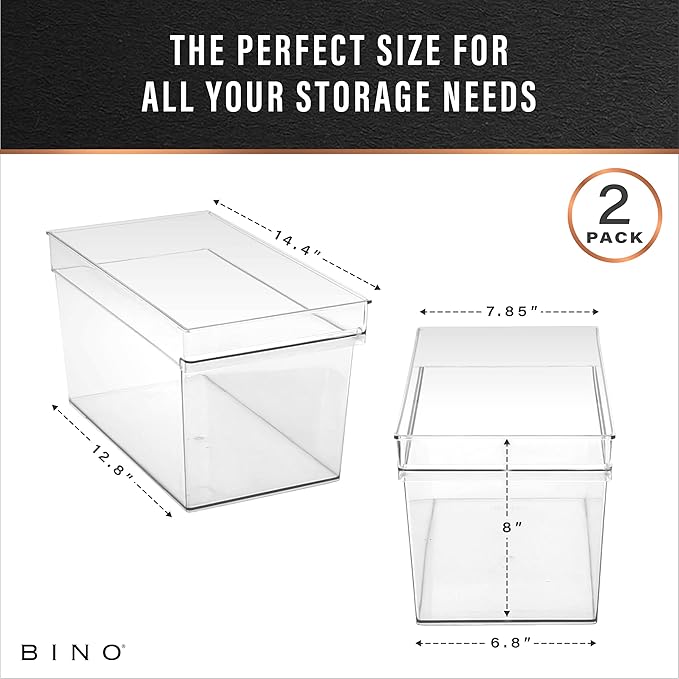 BINO | Plastic Storage Bins, Large - Deep | THE HANDLER COLLECTION | Multipurpose Organizer Bins | Kitchen Pantry Organizers and Storage | Clear Containers for Organizing Home | Freezer Organizer