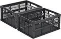 HUUSMOT 2-Pack Pastel Plastic Storage Baskets, Collapsible Crates for Organizing, Space-Saving Bins for Classroom, Kitchen, Office, Bedroom (Dark Grey, 19" x 13" x 9")