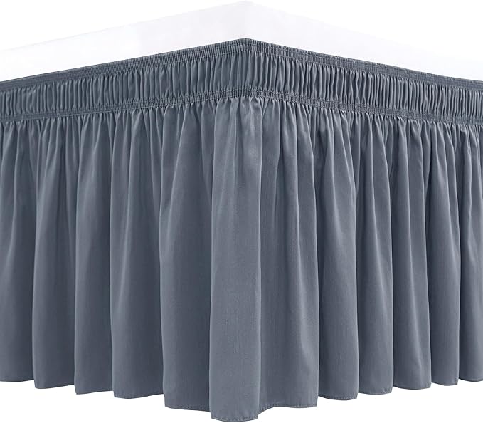 Biscaynebay Wrap Around Bed Skirts for Queen Beds 14" Drop, Dark Grey Adjustable Elastic Dust Ruffles Easy Fit Wrinkle & Fade Resistant Silky Luxurious Fabric Solid Machine Washable