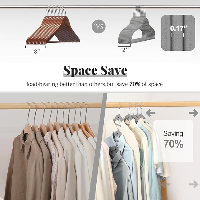 Velvet Hangers 50 Pack, S-Shaped and Stackable Non Slip with 360°Swivel Hook, Ultra Thin and Space Saving Flocked, for Suits, Shirts, Coats, 15Lbs Capacity Heavy Duty, Grey