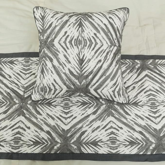 The HomeCentric King/Queen/Twin Grey & White Designer Full 68"x18" Bed Runner with Pillow Cover, Quilted Bed Scarf on Cotton Fabric - Grey Semblance