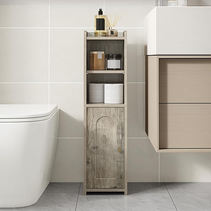 Hzuaneri Bathroom Storage Cabinet, Corner Floor Cabinet with Doors and Adjustable Shelf, Narrow Toilet Paper Cabinets, Bathroom Organizer for Small Spaces, Greige BC19705X